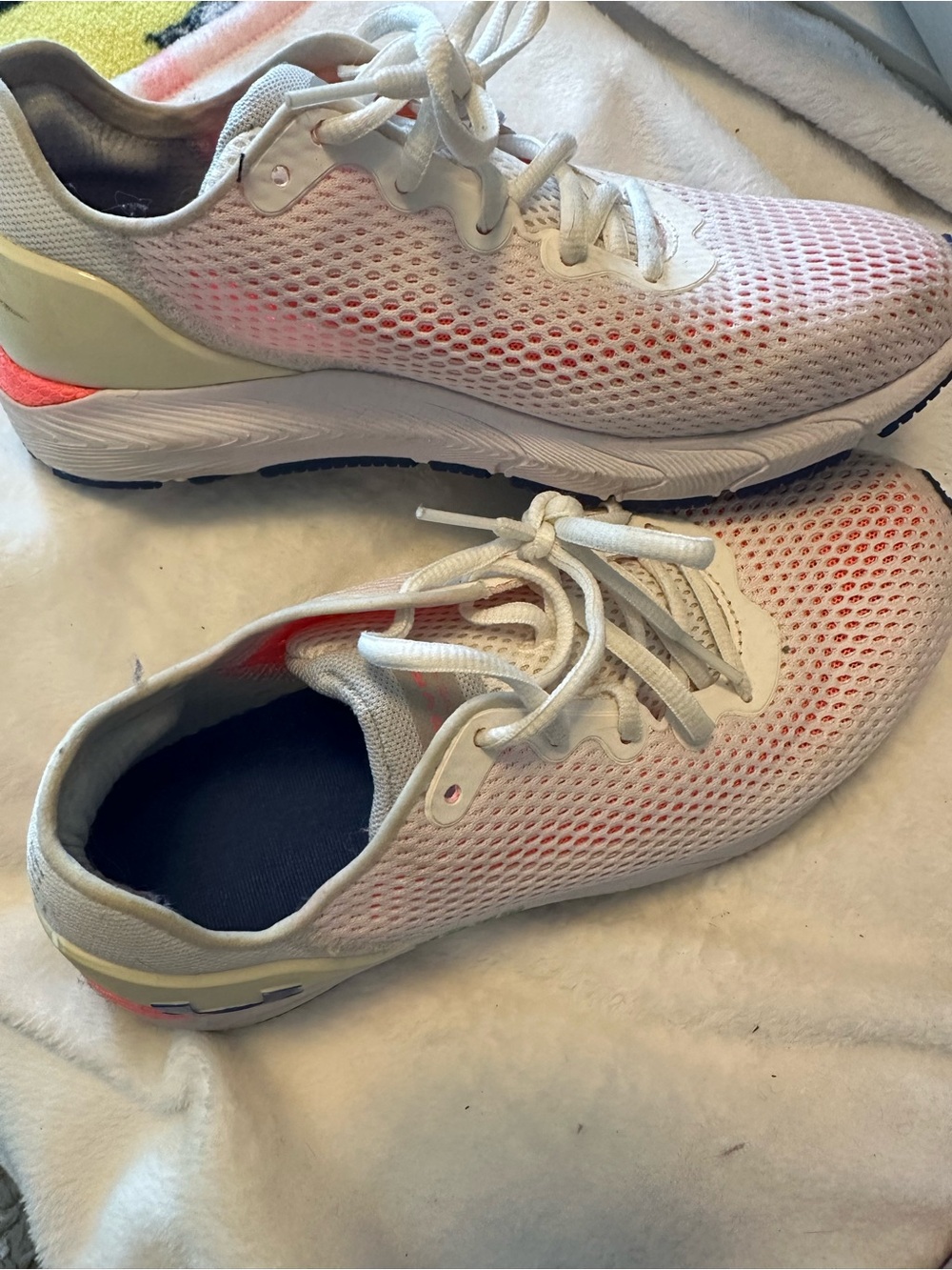 Under Armour White and Coral Athletic Sneakers